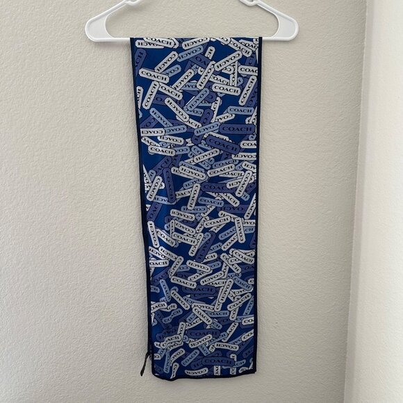 Coach Scarf Silk Blue Logo Luxurious Timeless Fancy O/S - Picture 3 of 5